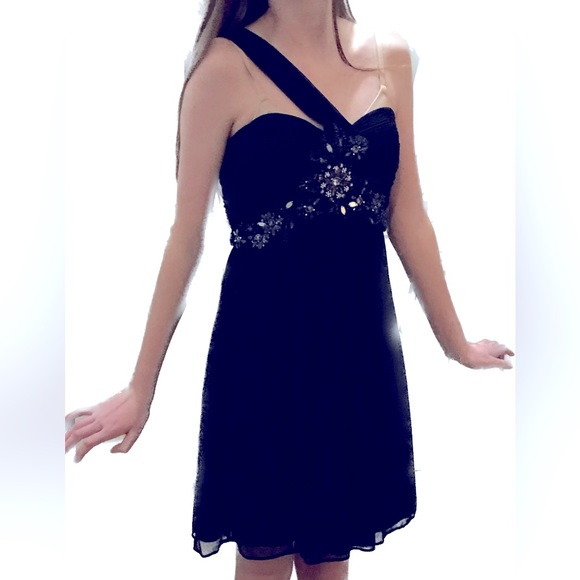 Blondie Nites navy blue party dress, knee length, size 5, prom, homecoming - Picture 3 of 7